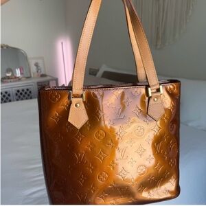 Louis Vuitton Vernis Tote Bronze Patent Monogram Shoulder Bag Authentic LV